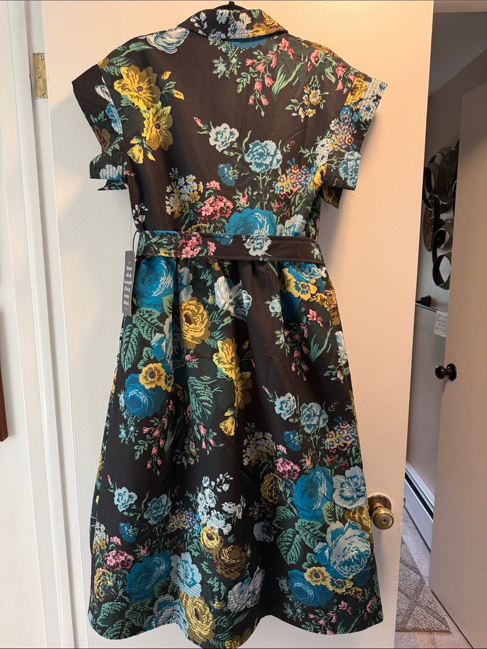 Tuckernuck Black Floral Midi Shirtdress with Yellow and Teal Blooms - Picture 5 of 5